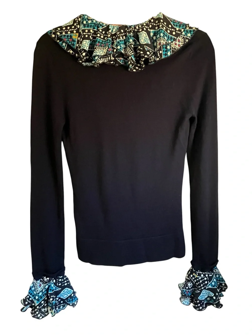 Tory Burch 3-in-1 Merino Wool & Silk Ruffle Preppy Coquette Sweater SZ SM